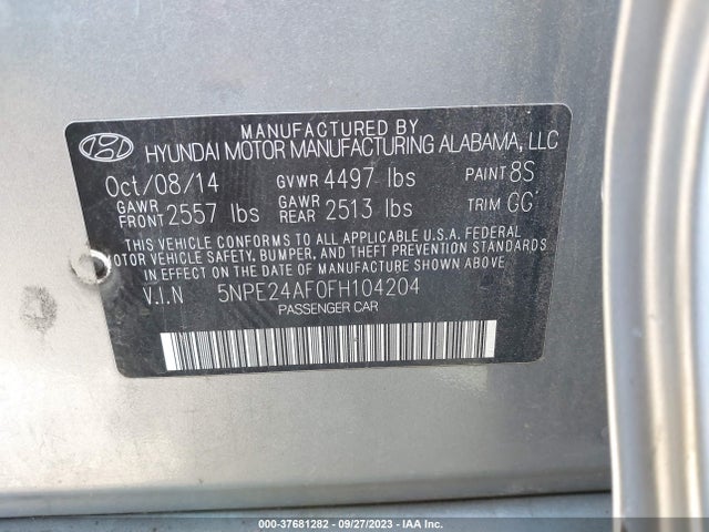 2015 HYUNDAI SONATA SE VIN: 5NPE24AF0FH104204
