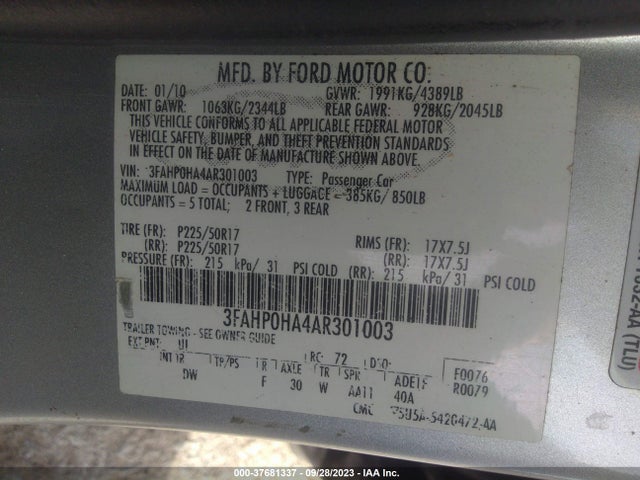 2010 FORD FUSION 3FAHP0HA4AR301003 Photo 8