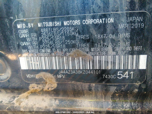 2019 MITSUBISHI OUTLANDER ES/SE/SEL/LE VIN: JA4AZ3A38KZ044101