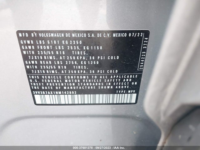 3VV3B7AX1NM142892 Volkswagen TIGUAN SE