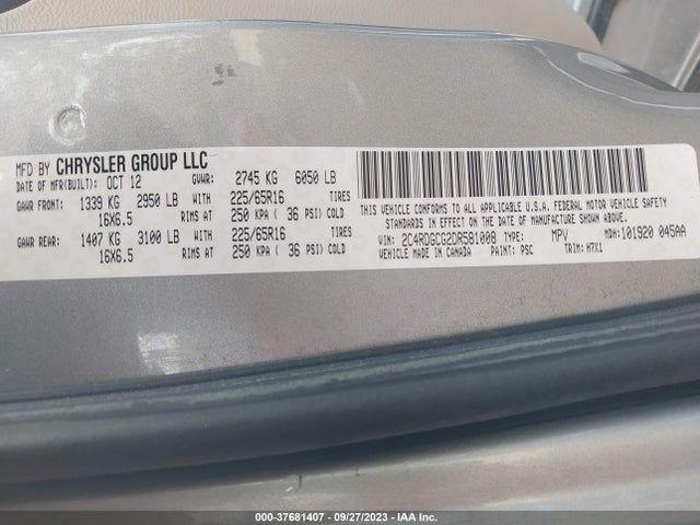 2013 DODGE GRAND CARAVAN SXT VIN: 2C4RDGCG2DR581008