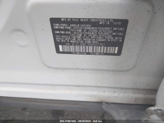 2016 SUBARU FORESTER 2.5I VIN: JF2SJABC3GH507782