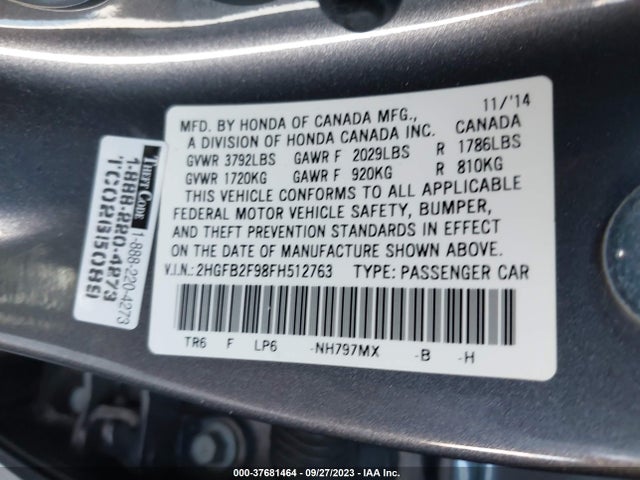 Honda Civic Sedan Ex-l 2015 2HGFB2F98FH512763 Image 9