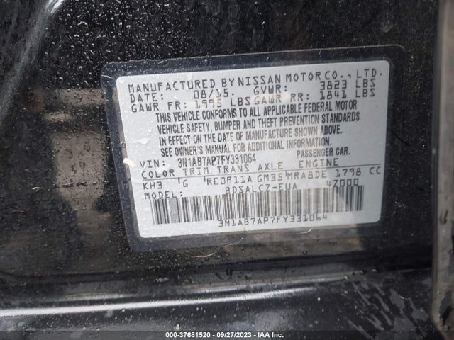 2015 NISSAN SENTRA S VIN: 3N1AB7AP7FY331064