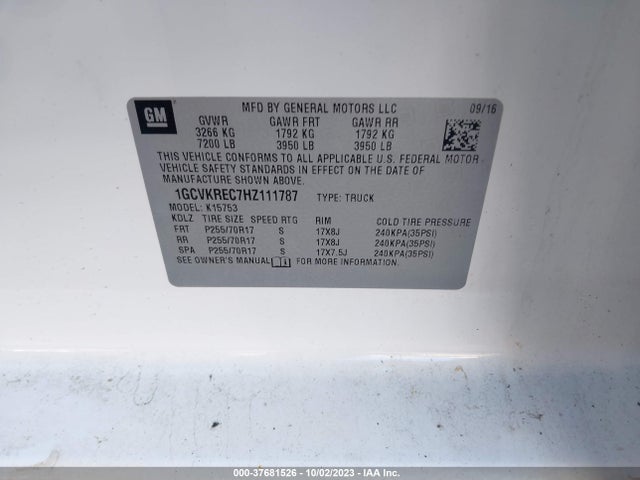 Chevrolet Silverado 1500 Lt 2017 1GCVKREC7HZ111787 Image 9