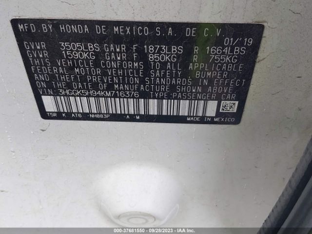 3HGGK5H94KM716376 Honda Fit Ex-l