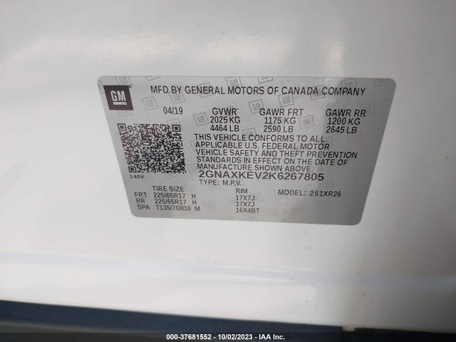 Chevrolet EQUINOX LT 2019 2GNAXKEV2K6267805 Image 9