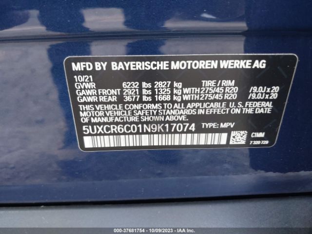 5UXCR6C01N9K17074 BMW X5 Xdrive40i