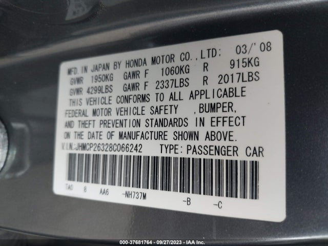 2008 HONDA ACCORD SDN LX VIN: JHMCP26328C066242