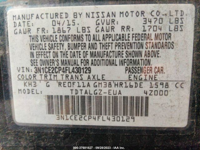 3N1CE2CP4FL430129 Nissan Versa Note Sr
