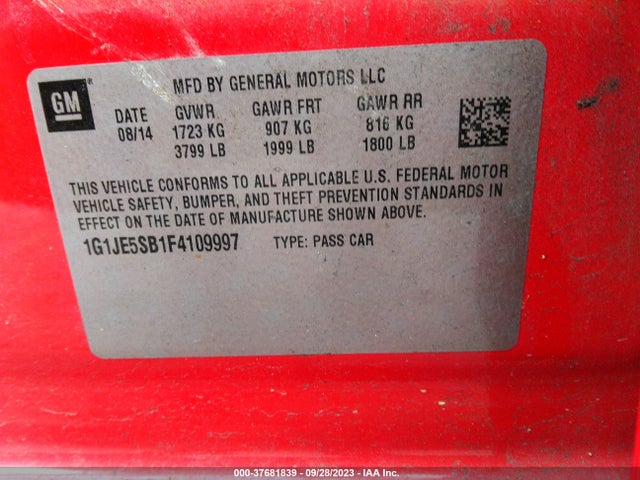 Chevrolet SONIC LTZ 2015 1G1JE5SB1F4109997 Image 10
