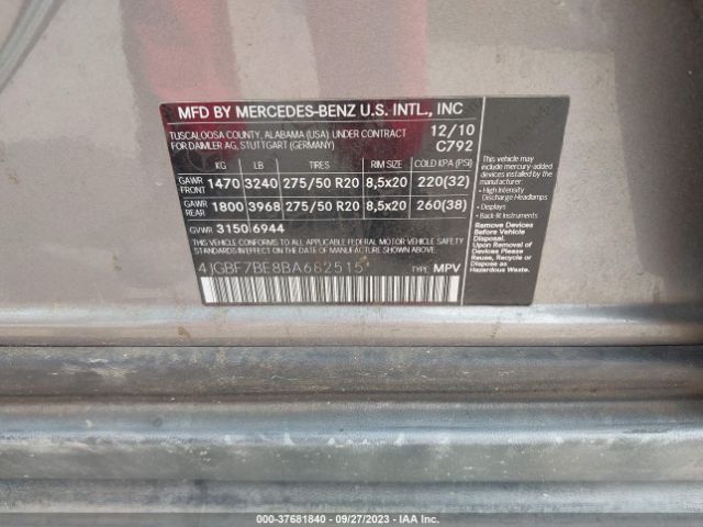 2011 MERCEDES-BENZ GL-CLASS 4JGBF7BE8BA682515 Photo 8