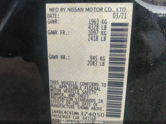 1N4BL4CV1MN374050 Nissan Altima 2.5 Sr