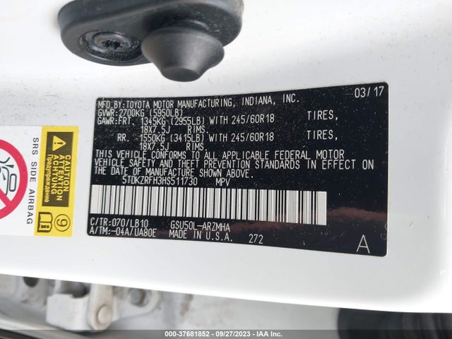 Toyota Highlander Xle/se 2017 5TDKZRFH3HS511730 Image 9