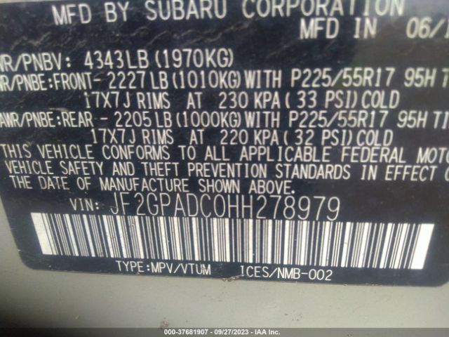 JF2GPADC0HH278979 Subaru Crosstrek Premium