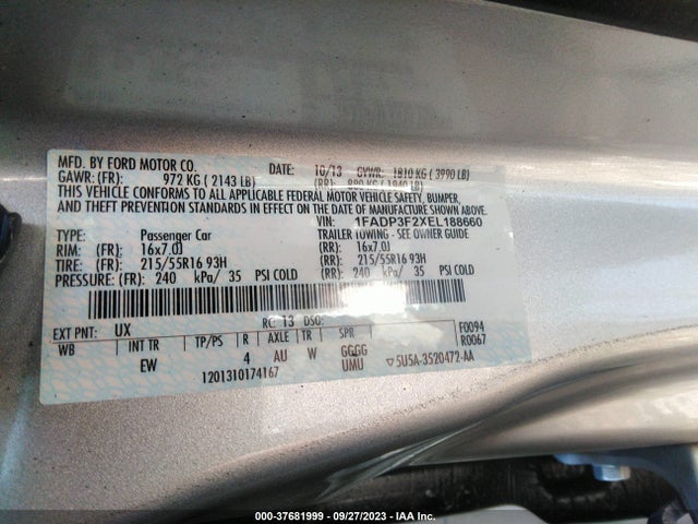 2014 FORD FOCUS SE VIN: 1FADP3F2XEL188660