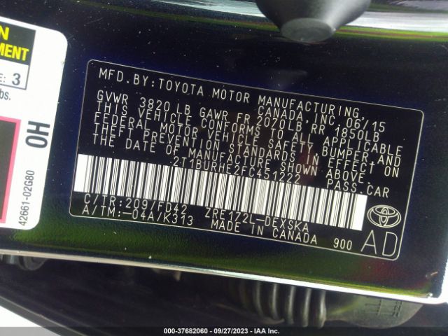 Toyota Corolla L/le/s/s Plus/le Plus 2015 2T1BURHE2FC451222 Image 9