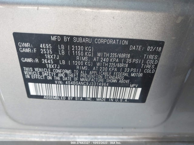 Subaru Outback Limited 2018 4S4BSANC9J3314964 Image 9