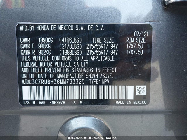 Honda HR-V LX 2021 3CZRU6H36MM733325 Image 9