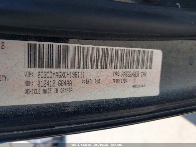 2012 DODGE CHALLENGER SXT VIN: 2C3CDYAGXCH196111
