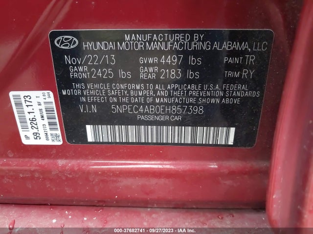 Hyundai SONATA SE 2014 5NPEC4AB0EH857398 Image 9