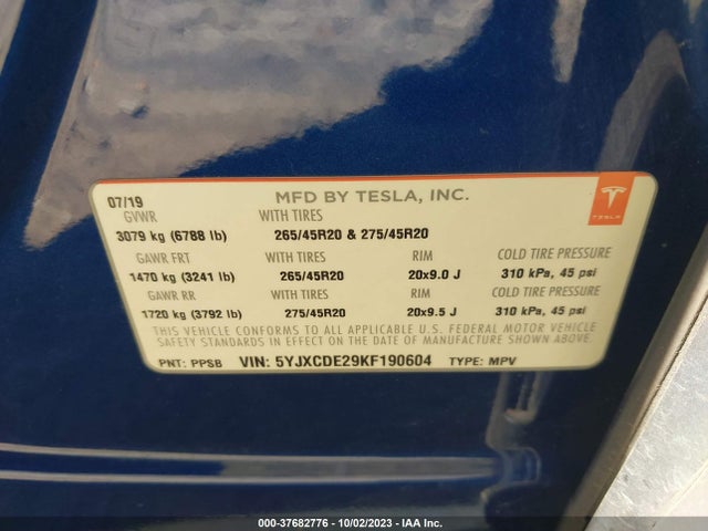 Tesla Model X 75d/standard Range/long Range/100d 2019 5YJXCDE29KF190604 Image 9
