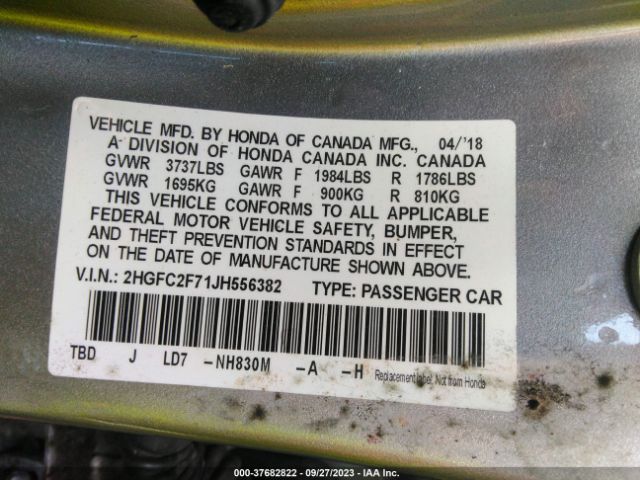 2HGFC2F71JH556382 Honda Civic Sedan Ex