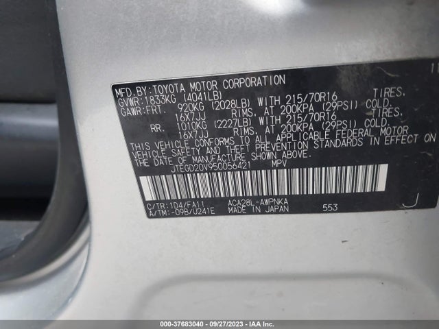 2005 TOYOTA RAV4 VIN: JTEGD20V950056421