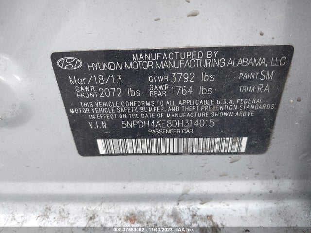 2013 HYUNDAI ELANTRA GLS VIN: 5NPDH4AE8DH314015