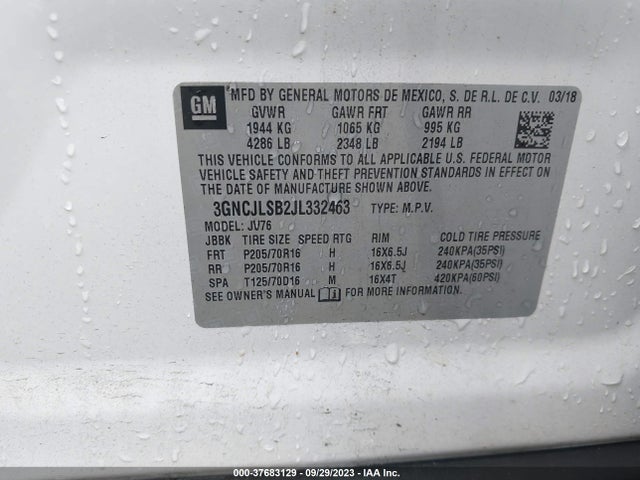Chevrolet Trax Lt 2018 3GNCJLSB2JL332463 Image 9