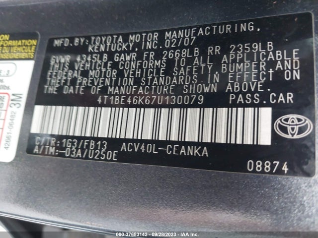 2007 TOYOTA CAMRY 4T1BE46K67U130079 Photo 8