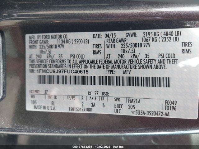Ford Escape Titanium 2015 1FMCU9J97FUC40615 Image 9