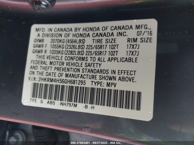 Honda CR-V EX 2016 2HKRM4H56GH681295 Image 9