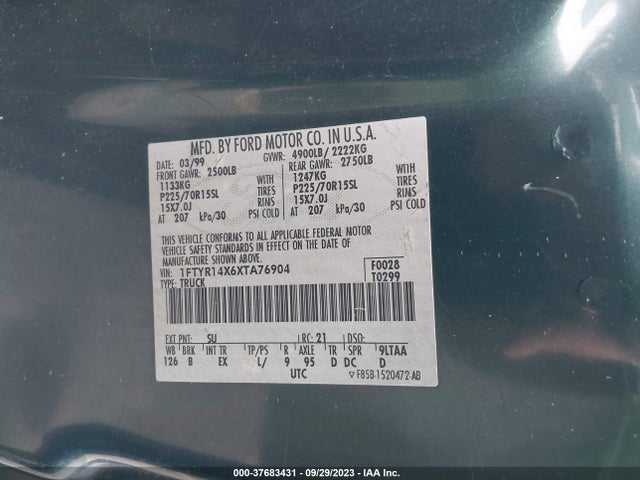 1999 FORD RANGER XLT VIN: 1FTYR14X6XTA76904