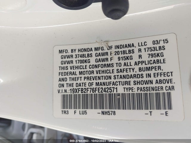 Honda CIVIC SE 2015 19XFB2F76FE242571 Image 9
