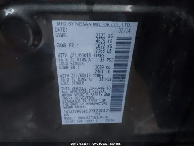 5N1AT2MV6EC792847 Nissan Rogue Sl