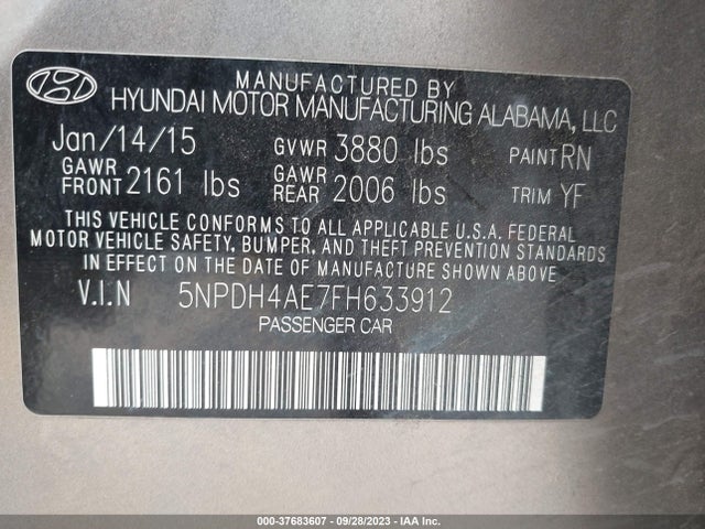 Hyundai ELANTRA SE 2015 5NPDH4AE7FH633912 Image 9
