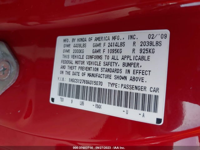 2009 HONDA ACCORD CPE EX VIN: 1HGCS12769A015070