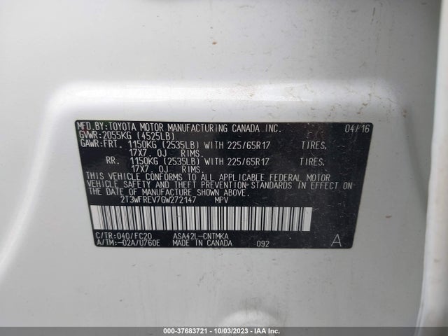 Toyota Rav4 Xle 2016 2T3WFREV7GW272147 Image 15