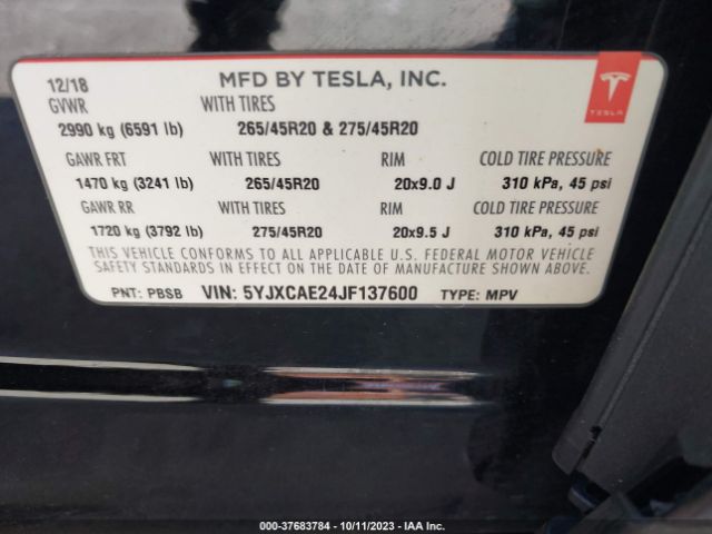 5YJXCAE24JF137600 Tesla Model X 75d/100d/p100d