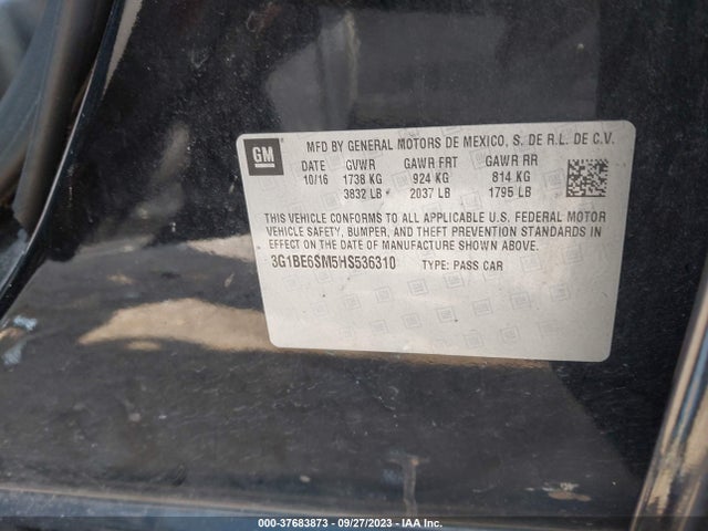 Chevrolet CRUZE LT 2017 3G1BE6SM5HS536310 Image 9