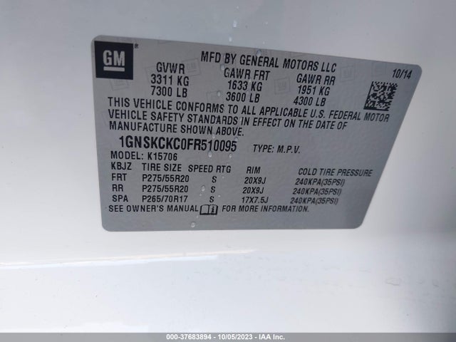 Chevrolet Tahoe Ltz 2015 1GNSKCKC0FR510095 Image 9