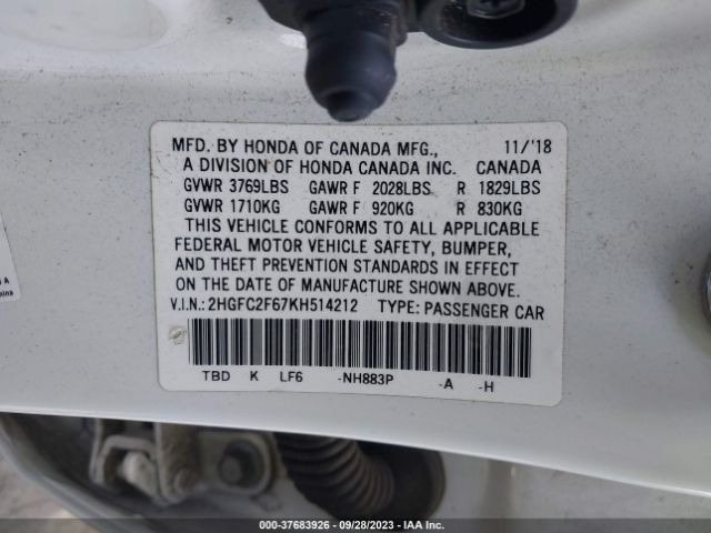 2HGFC2F67KH514212 Honda Civic Sedan Lx