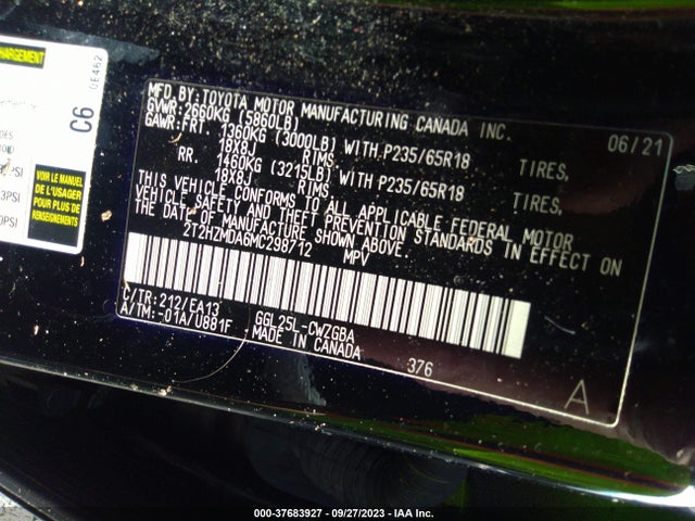 2021 LEXUS RX RX 350 VIN: 2T2HZMDA6MC298712