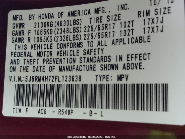 5J6RM4H72FL133638 Honda Cr-v Ex-l