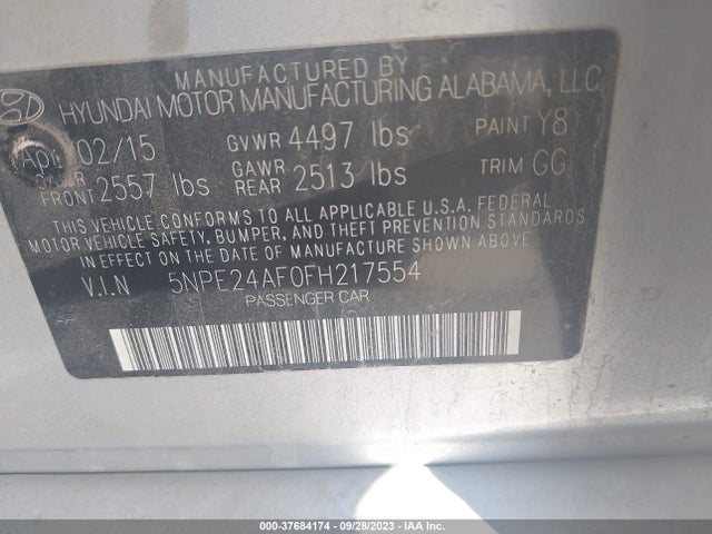 Hyundai Sonata 2.4l Se 2015 5NPE24AF0FH217554 Image 9