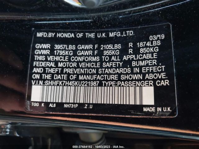 SHHFK7H45KU221987 Honda Civic Hatchback Sport