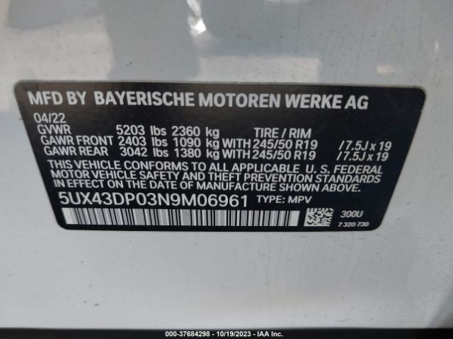 5UX43DP03N9M06961 BMW X3 Sdrive30i