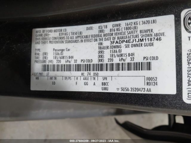 3FADP4EJ1JM118746 Ford FIESTA SE