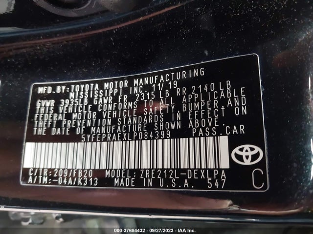 Toyota COROLLA LE 2020 5YFEPRAEXLP084399 Image 9